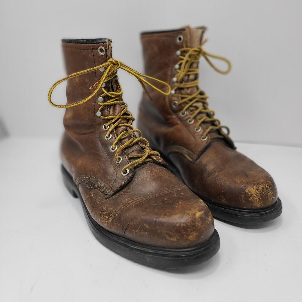 Red Wing Brown Leather Boots Soft Toe Classic USA Work Mens 9.5 E Lace Up #1212
